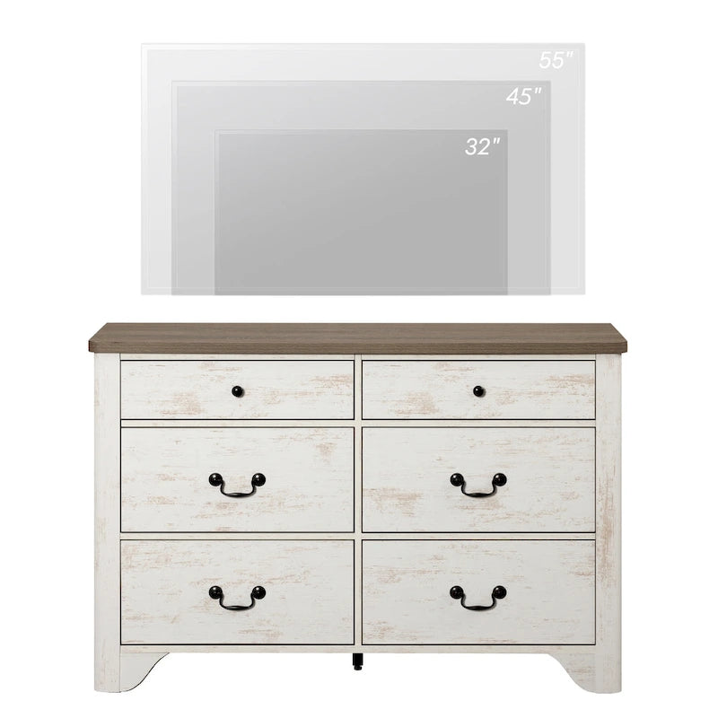 Farmhouse Dresser TV Stand with 6 Drawers for TVs up to 55 Inch, Wood Entertainment Center with Storage