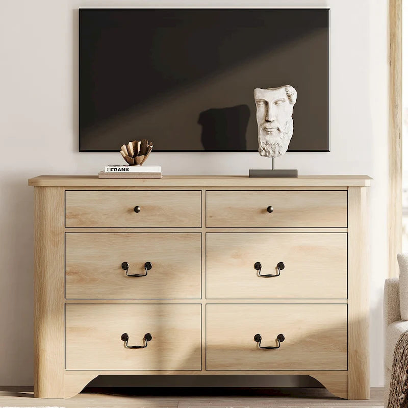 Farmhouse Dresser TV Stand with 6 Drawers for TVs up to 55 Inch, Wood Entertainment Center with Storage