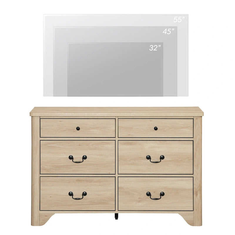 Farmhouse Dresser TV Stand with 6 Drawers for TVs up to 55 Inch, Wood Entertainment Center with Storage