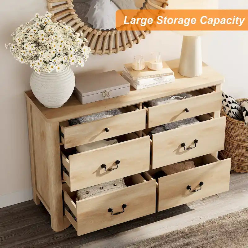 Farmhouse Dresser TV Stand with 6 Drawers for TVs up to 55 Inch, Wood Entertainment Center with Storage