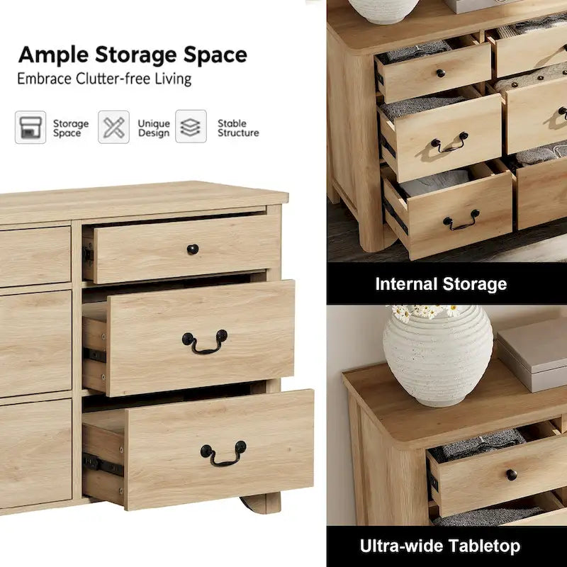 Farmhouse Dresser TV Stand with 6 Drawers for TVs up to 55 Inch, Wood Entertainment Center with Storage