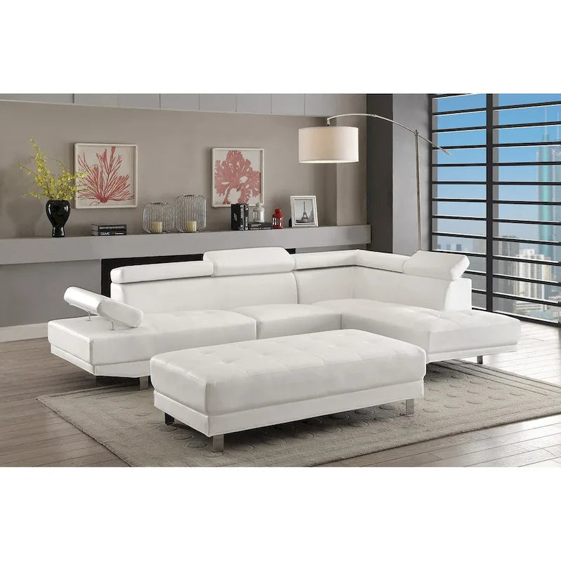 Faux Leather Upholstered Tufted Ottoman, 57", White