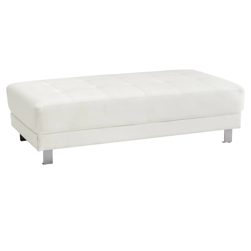 Faux Leather Upholstered Tufted Ottoman, 57", White