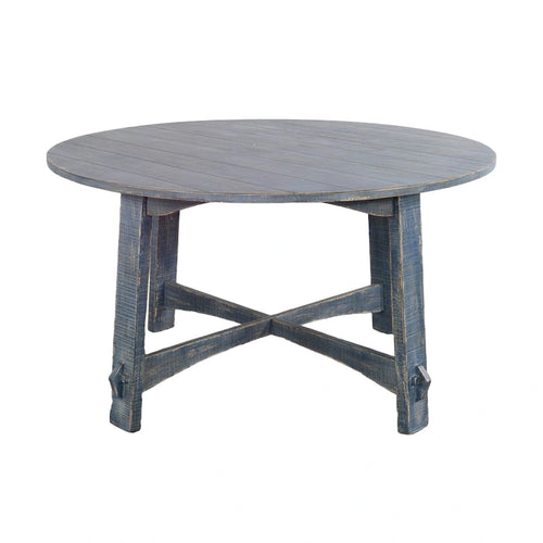 54-Inch Round Planked Ocean Blue Mahogany Wood Dining Table