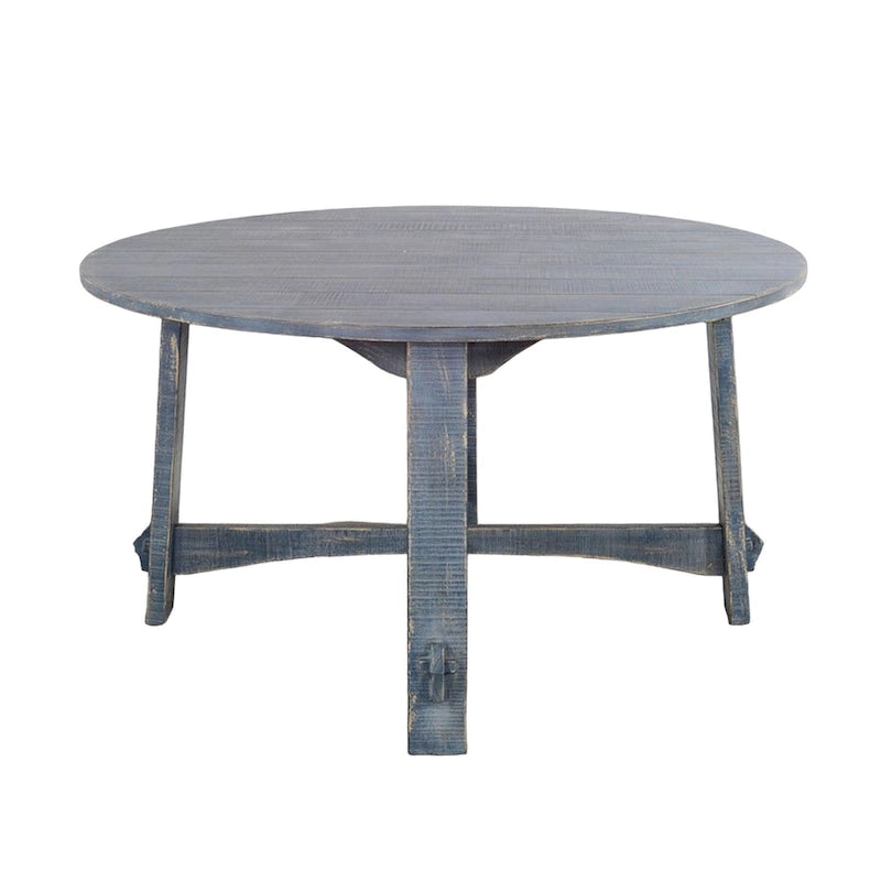 54-Inch Round Planked Ocean Blue Mahogany Wood Dining Table