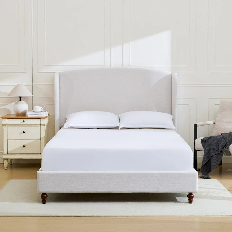 Upholstered Wingback Platform Bed with Headboard