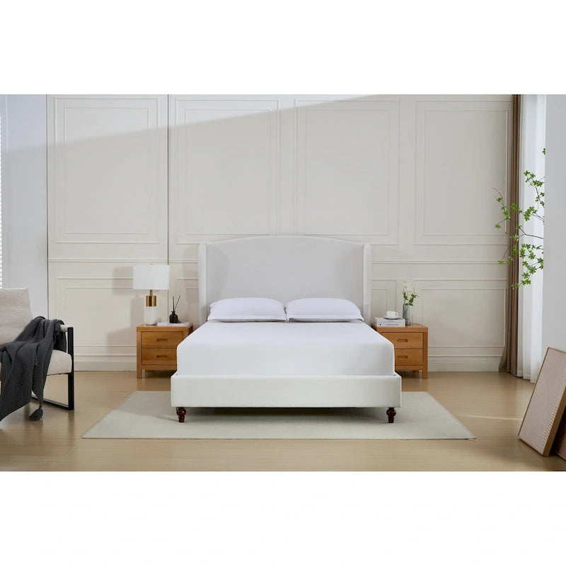 Upholstered Wingback Platform Bed with Headboard