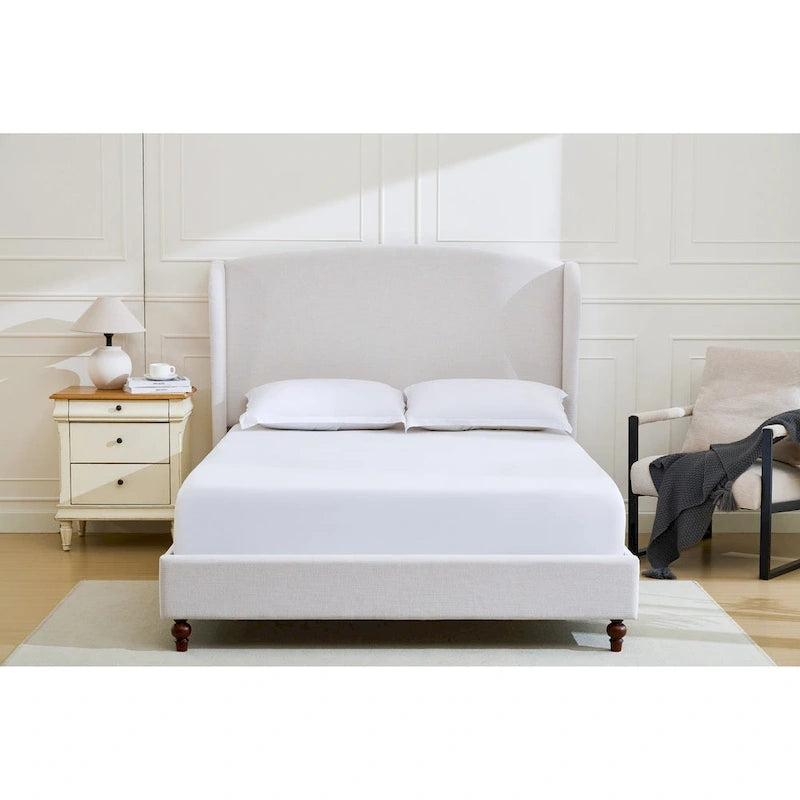 Upholstered Wingback Platform Bed with Headboard