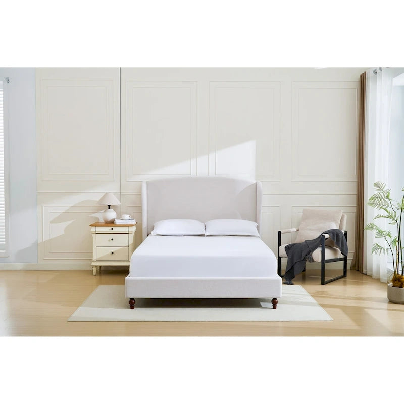 Upholstered Wingback Platform Bed with Headboard