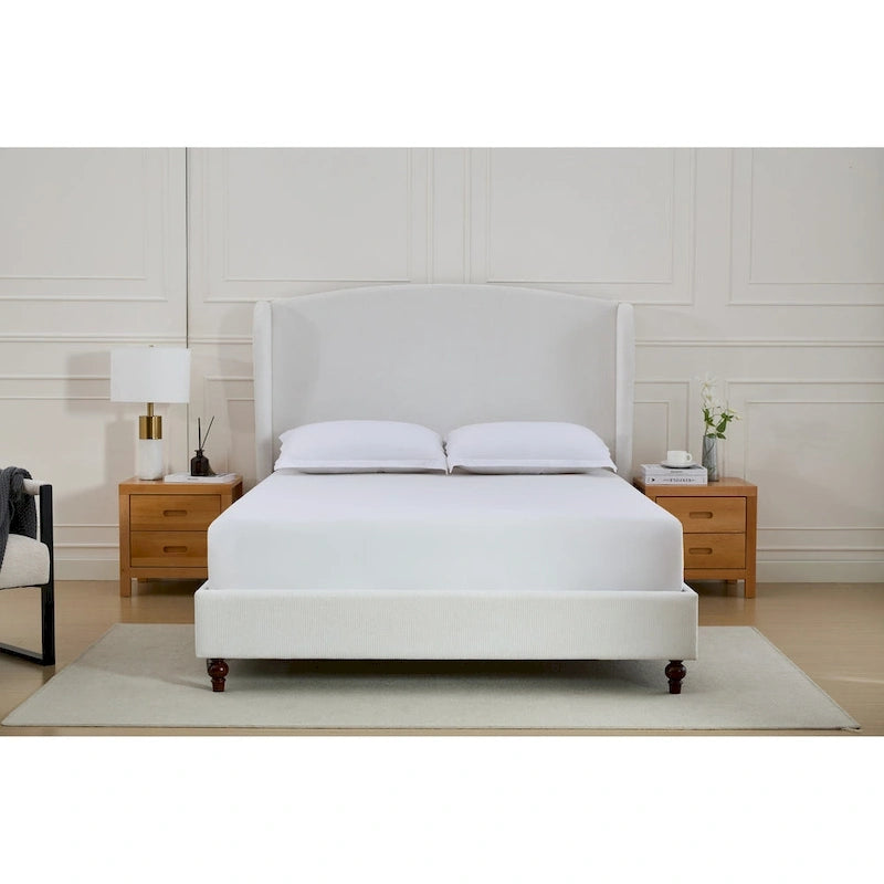 Upholstered Wingback Platform Bed with Headboard