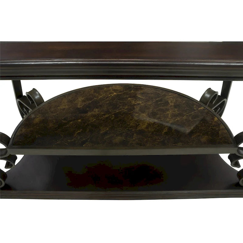 Dark Brown Glass Tabletop Sofa Table with Shelf