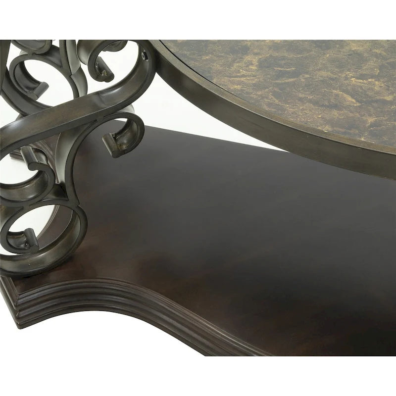 Dark Brown Glass Tabletop Sofa Table with Shelf