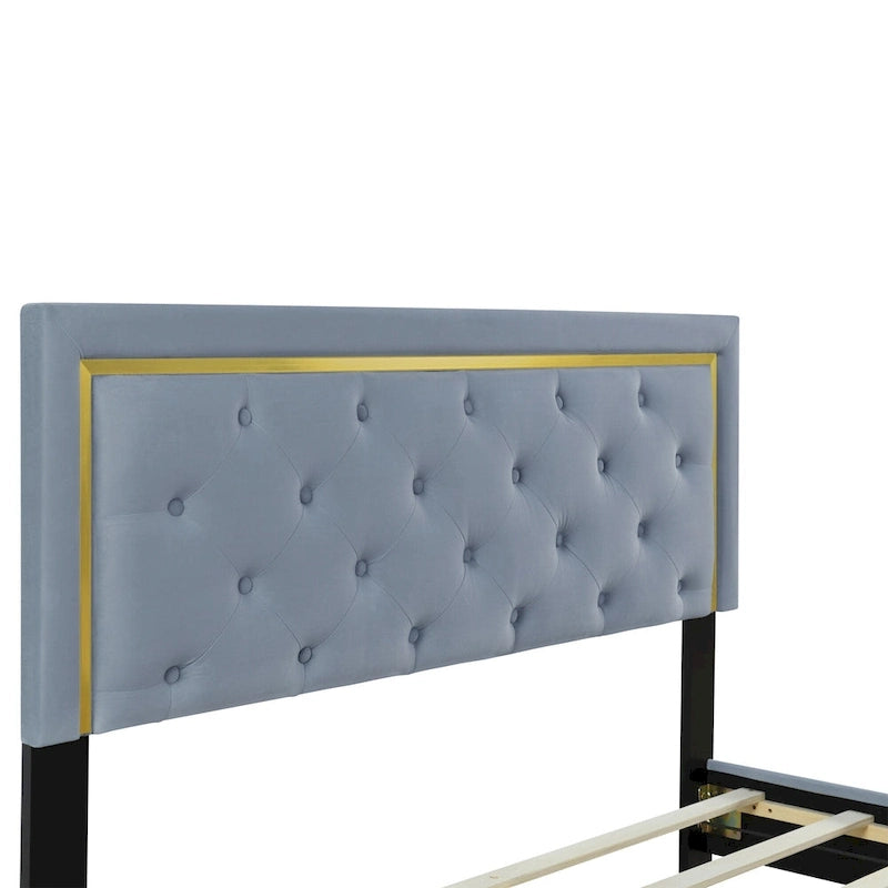 Queen Size Upholstered Platform Bed with Tufted Headboard and Metal Frame