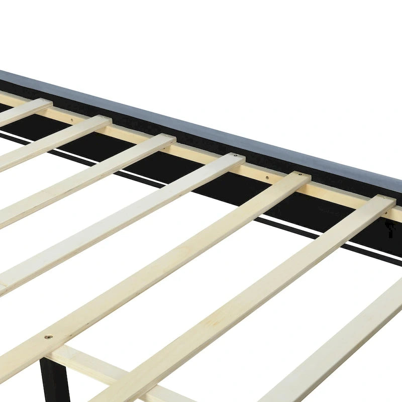 Queen Size Upholstered Platform Bed with Tufted Headboard and Metal Frame