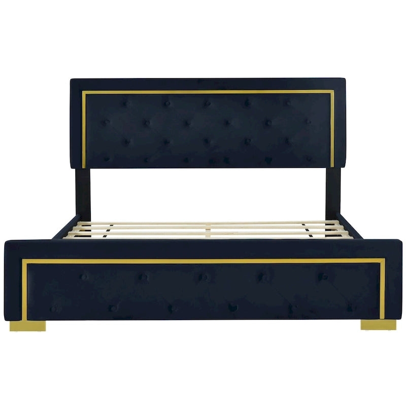 Queen Size Upholstered Platform Bed with Tufted Headboard and Metal Frame