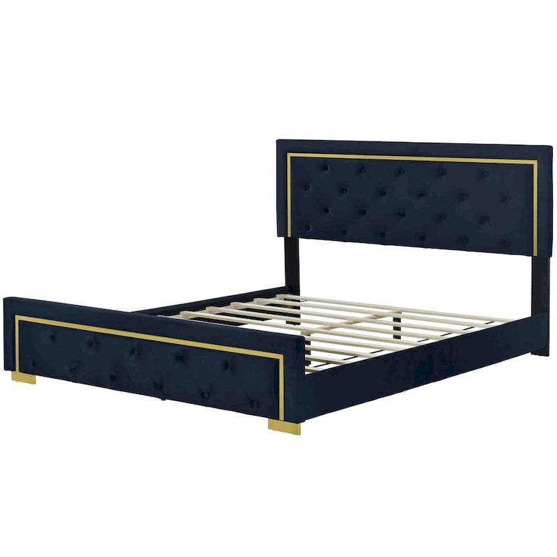 Queen Size Upholstered Platform Bed with Tufted Headboard and Metal Frame