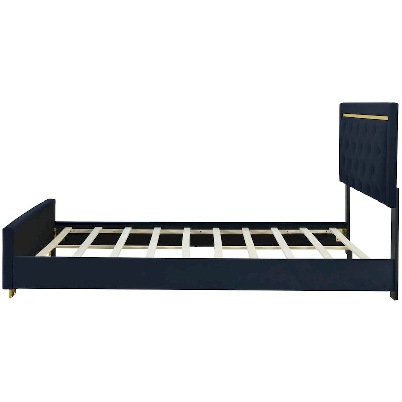 Queen Size Upholstered Platform Bed with Tufted Headboard and Metal Frame