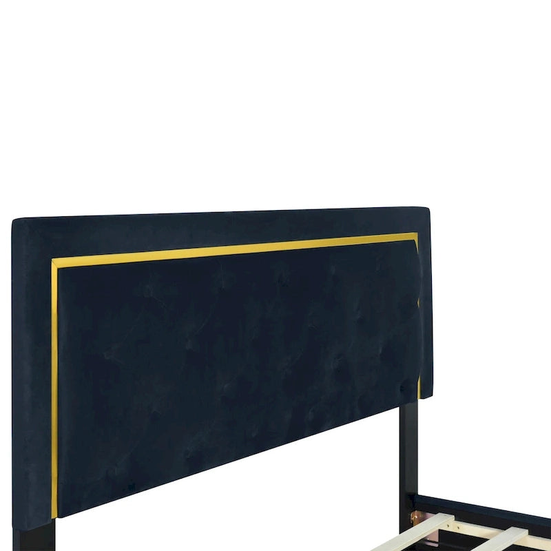Queen Size Upholstered Platform Bed with Tufted Headboard and Metal Frame