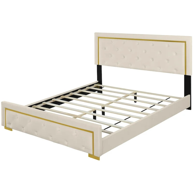 Queen Size Upholstered Platform Bed with Tufted Headboard and Metal Frame
