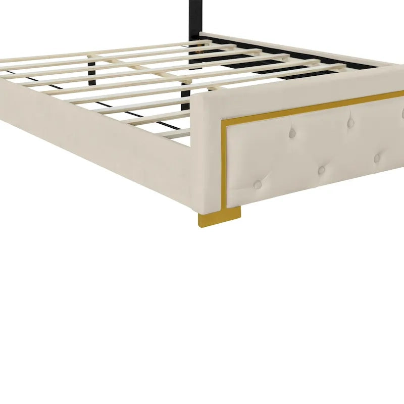 Queen Size Upholstered Platform Bed with Tufted Headboard and Metal Frame