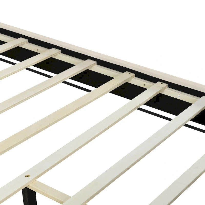Queen Size Upholstered Platform Bed with Tufted Headboard and Metal Frame