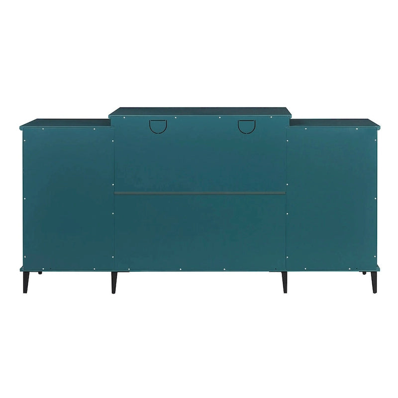 Teal Blue 62" Storage Buffet Cabinet with Tempered Glass Doors and Adjustable Shelves