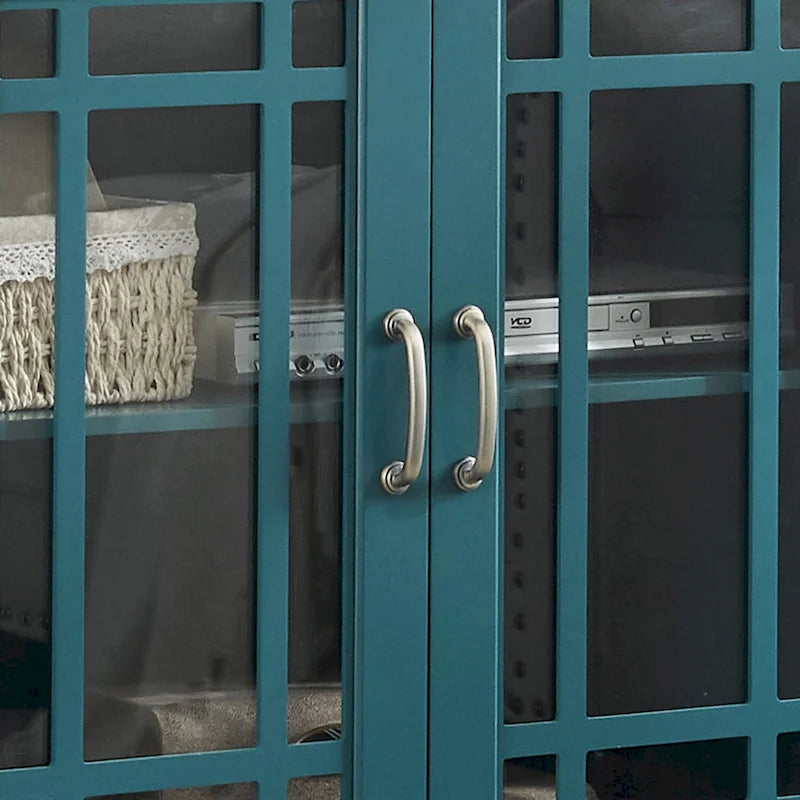 Teal Blue 62" Storage Buffet Cabinet with Tempered Glass Doors and Adjustable Shelves