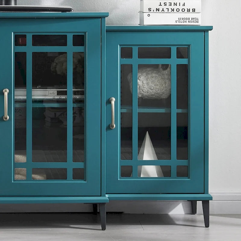 Teal Blue 62" Storage Buffet Cabinet with Tempered Glass Doors and Adjustable Shelves
