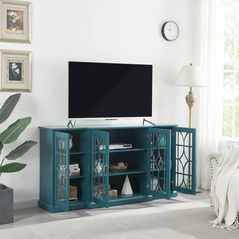 Modern 62" TV Stand with Large Top & 6 Shelves