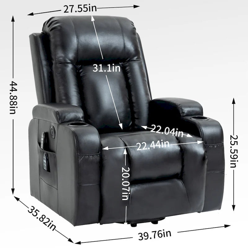 Elderly-Friendly Power Lift Recliner with Vibration Massage, Lumbar Heating, USB Port & Cup Holders