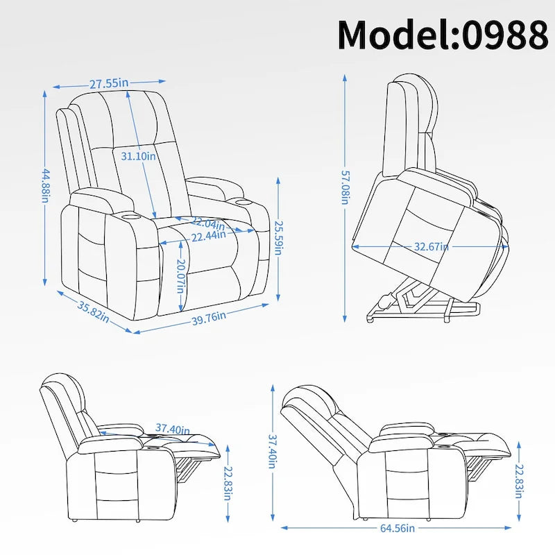 Elderly-Friendly Power Lift Recliner with Vibration Massage, Lumbar Heating, USB Port & Cup Holders
