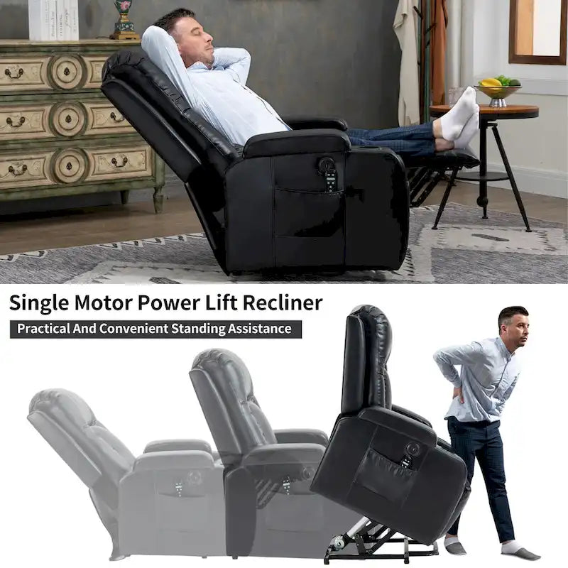 Elderly-Friendly Power Lift Recliner with Vibration Massage, Lumbar Heating, USB Port & Cup Holders