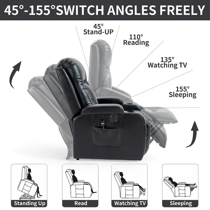Elderly-Friendly Power Lift Recliner with Vibration Massage, Lumbar Heating, USB Port & Cup Holders
