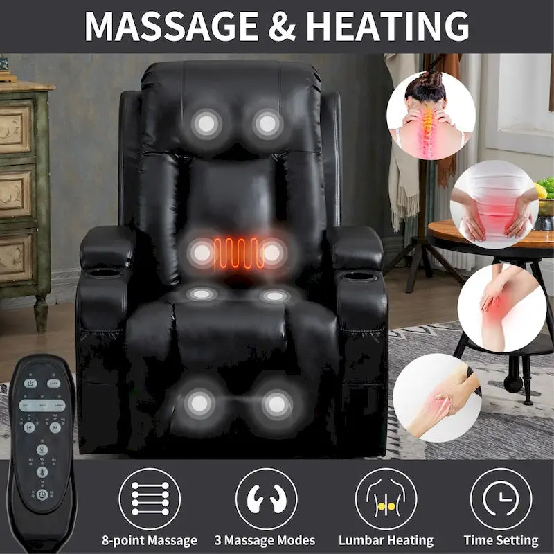 Elderly-Friendly Power Lift Recliner with Vibration Massage, Lumbar Heating, USB Port & Cup Holders
