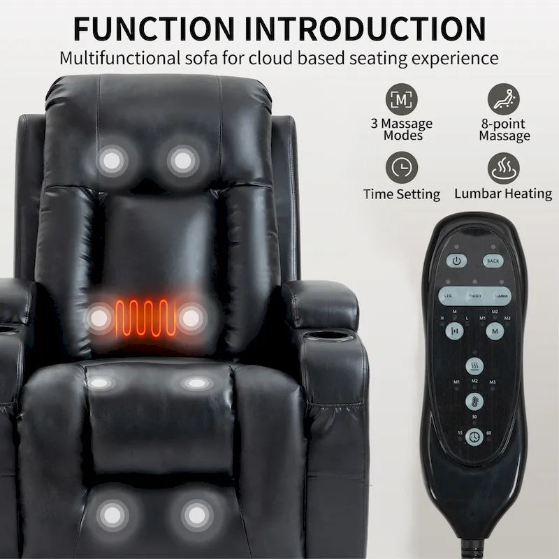 Elderly-Friendly Power Lift Recliner with Vibration Massage, Lumbar Heating, USB Port & Cup Holders