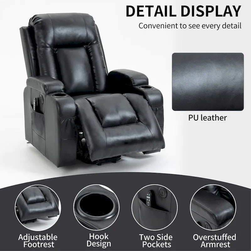 Elderly-Friendly Power Lift Recliner with Vibration Massage, Lumbar Heating, USB Port & Cup Holders