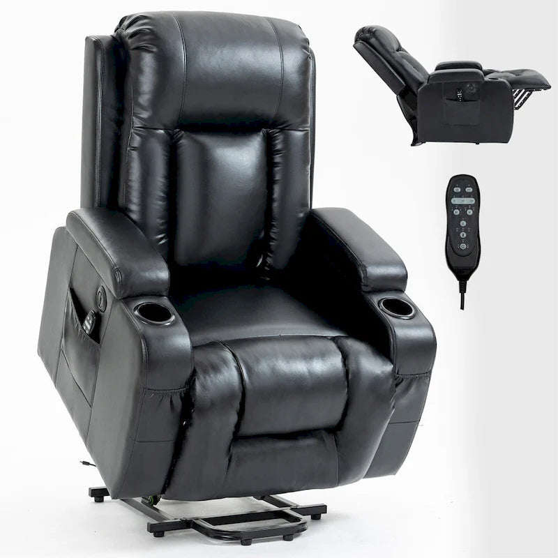Elderly-Friendly Power Lift Recliner with Vibration Massage, Lumbar Heating, USB Port & Cup Holders