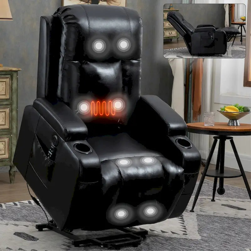 Elderly-Friendly Power Lift Recliner with Vibration Massage, Lumbar Heating, USB Port & Cup Holders