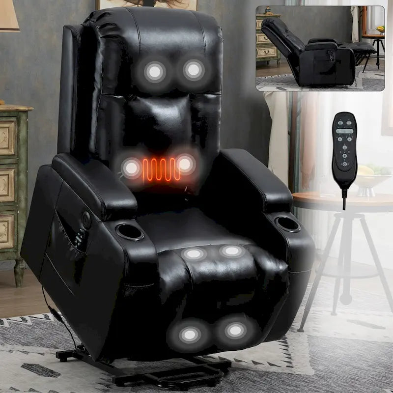 Elderly-Friendly Power Lift Recliner with Vibration Massage, Lumbar Heating, USB Port & Cup Holders
