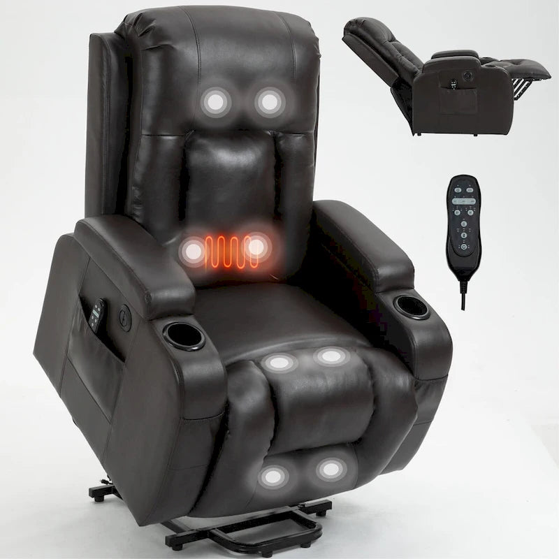 Elderly-Friendly Power Lift Recliner with Vibration Massage, Lumbar Heating, USB Port & Cup Holders