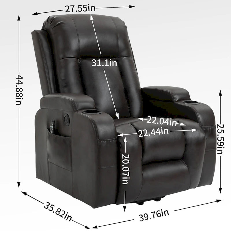 Elderly-Friendly Power Lift Recliner with Vibration Massage, Lumbar Heating, USB Port & Cup Holders