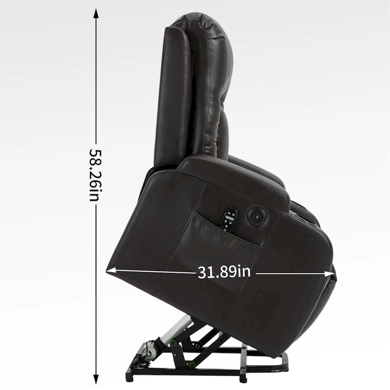 Elderly-Friendly Power Lift Recliner with Vibration Massage, Lumbar Heating, USB Port & Cup Holders