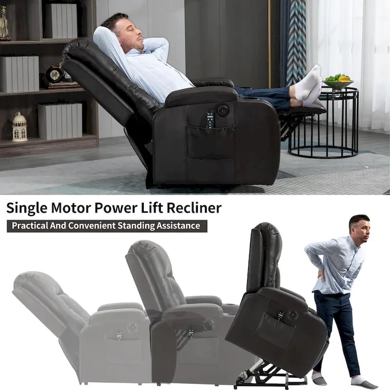 Elderly-Friendly Power Lift Recliner with Vibration Massage, Lumbar Heating, USB Port & Cup Holders