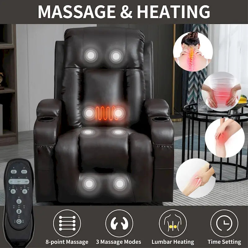 Elderly-Friendly Power Lift Recliner with Vibration Massage, Lumbar Heating, USB Port & Cup Holders