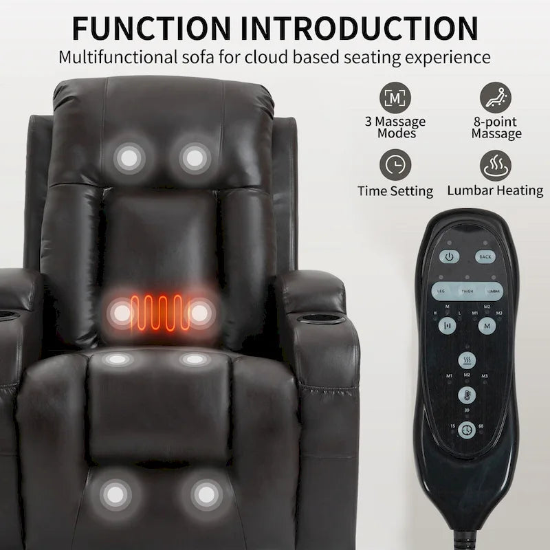 Elderly-Friendly Power Lift Recliner with Vibration Massage, Lumbar Heating, USB Port & Cup Holders