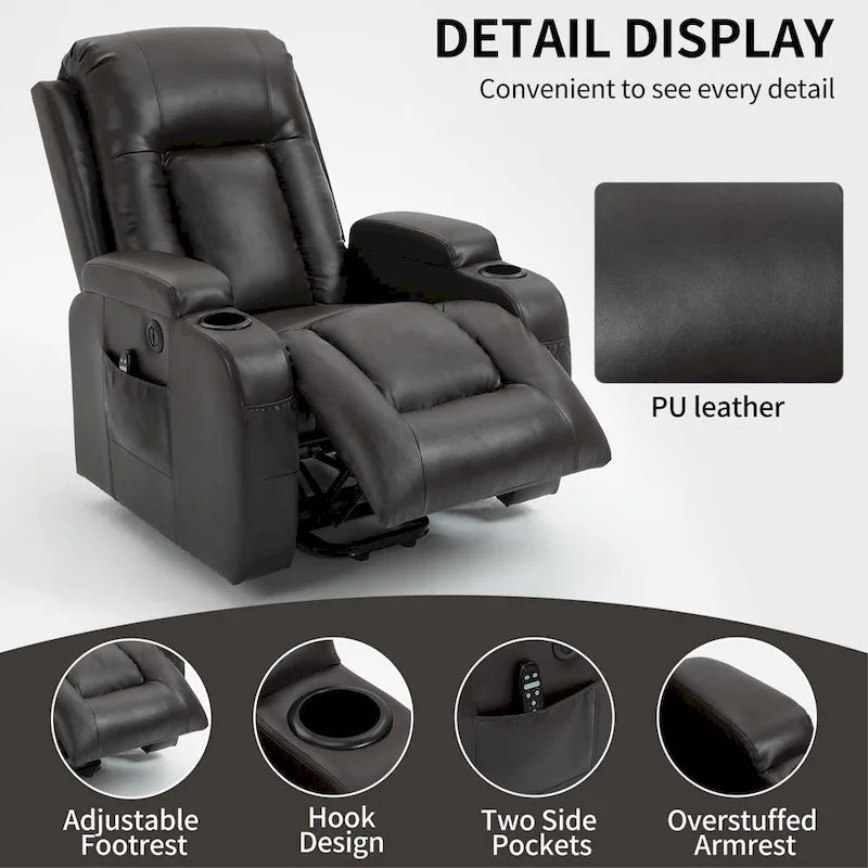 Elderly-Friendly Power Lift Recliner with Vibration Massage, Lumbar Heating, USB Port & Cup Holders