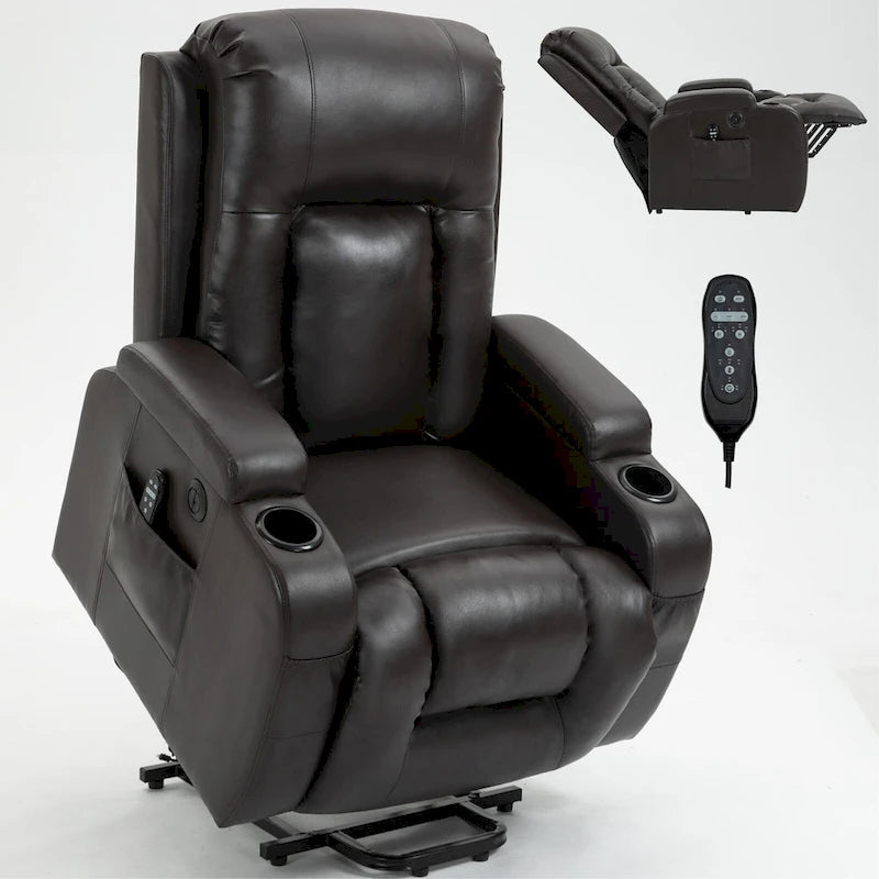 Elderly-Friendly Power Lift Recliner with Vibration Massage, Lumbar Heating, USB Port & Cup Holders