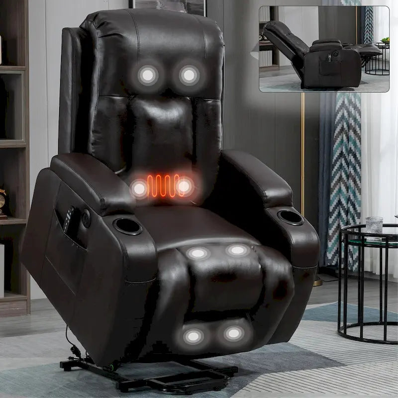 Elderly-Friendly Power Lift Recliner with Vibration Massage, Lumbar Heating, USB Port & Cup Holders