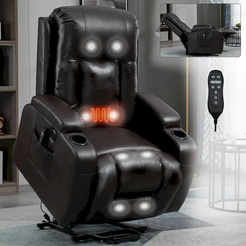 Elderly-Friendly Power Lift Recliner with Vibration Massage, Lumbar Heating, USB Port & Cup Holders