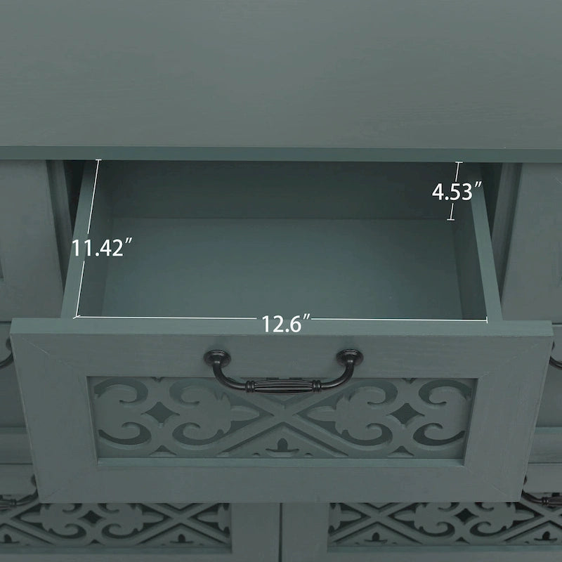Retro Style 7-Drawer Horizontal Dresser with Carved Panel and Metal Handle